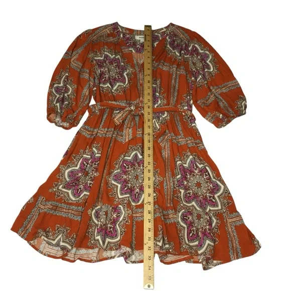 Anthropologie PORRIDGE Isabel Orange Paisley Tie Waist Mini Dress Women’s Medium - Picture 7 of 15
